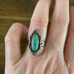 Turquoise Oval Sterling Silver Ring - Green Turquoise Statement Ring